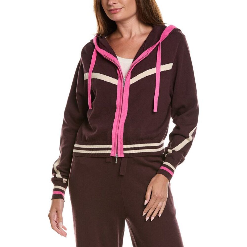 Wispr Womens  Sporty Stripe Up Hoodie, Brown